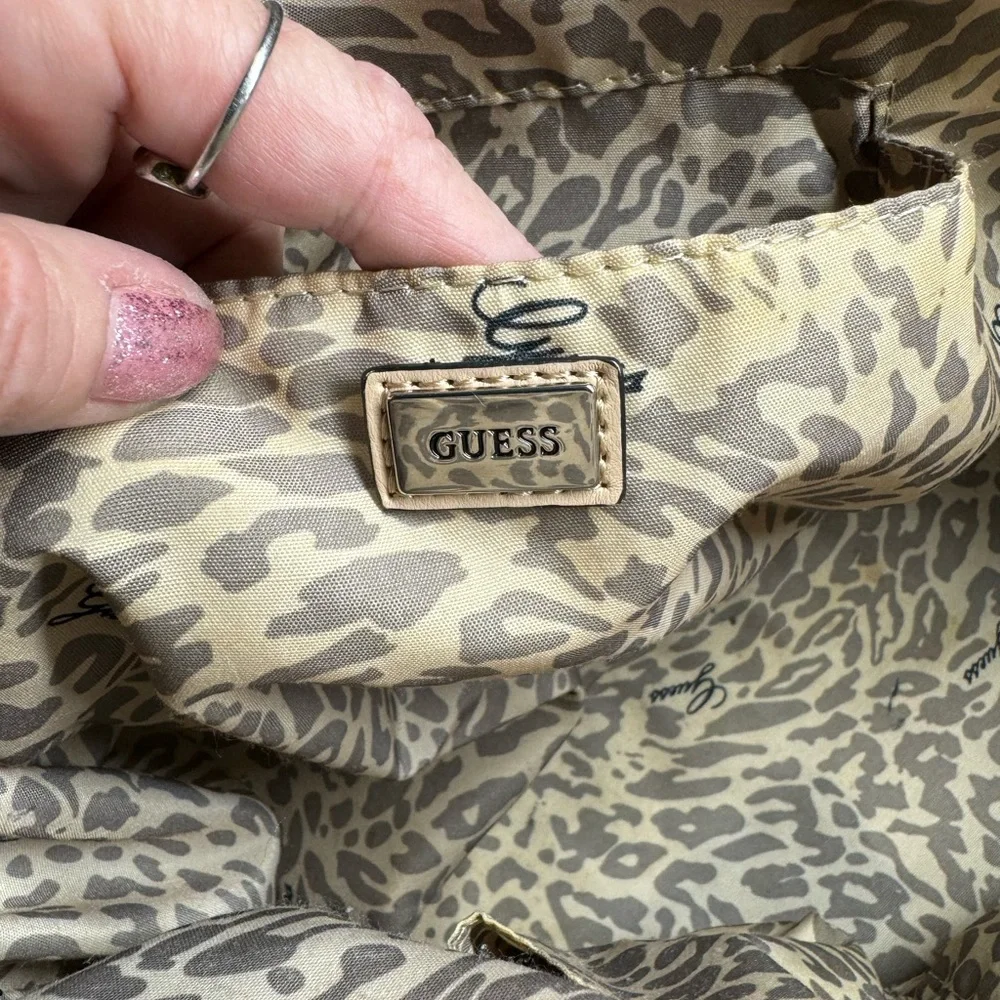Guess Purse Cream Black Gray Large Size PU Material